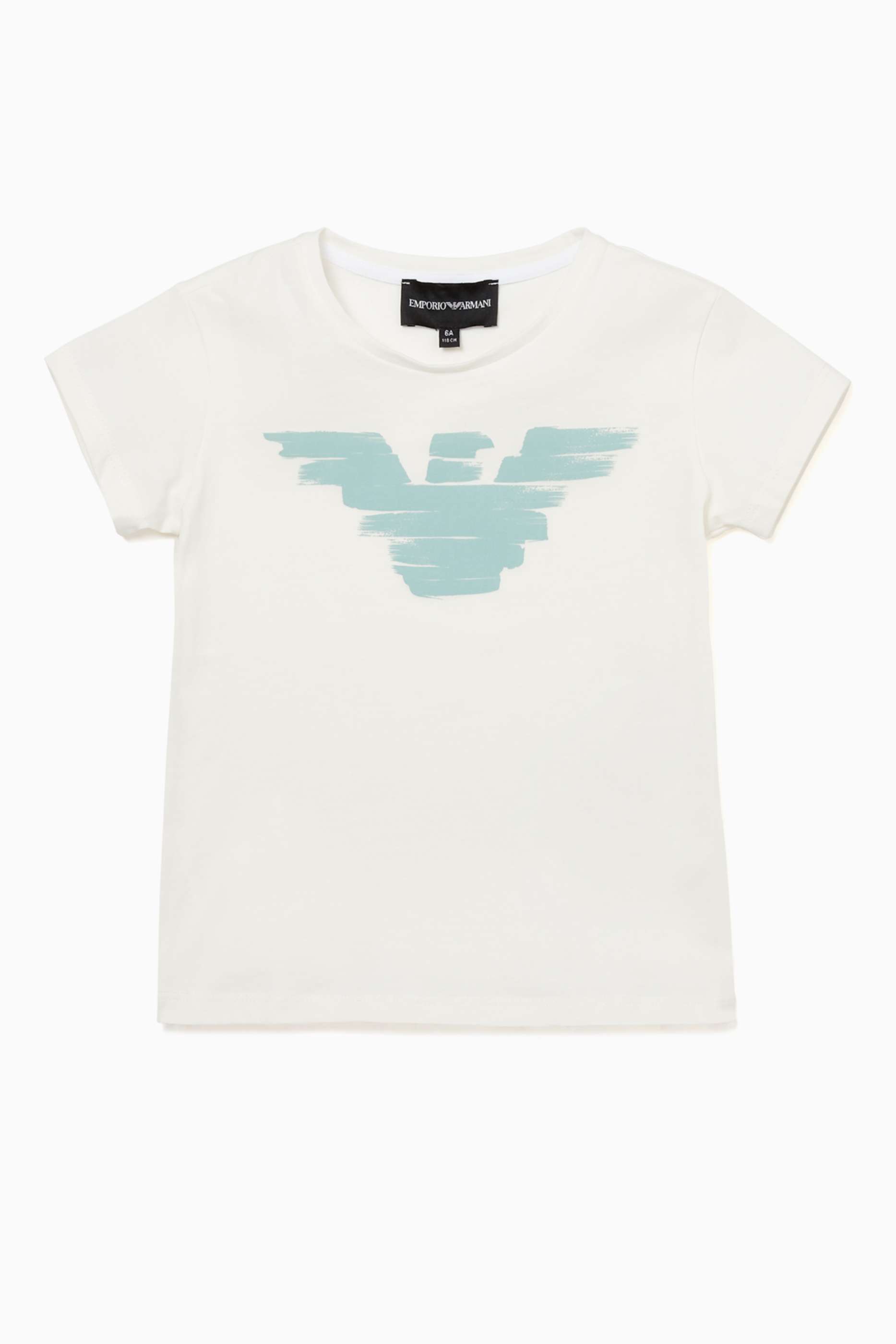 Shop Emporio Armani White Graphic-Print Logo T-Shirt for Kids 
