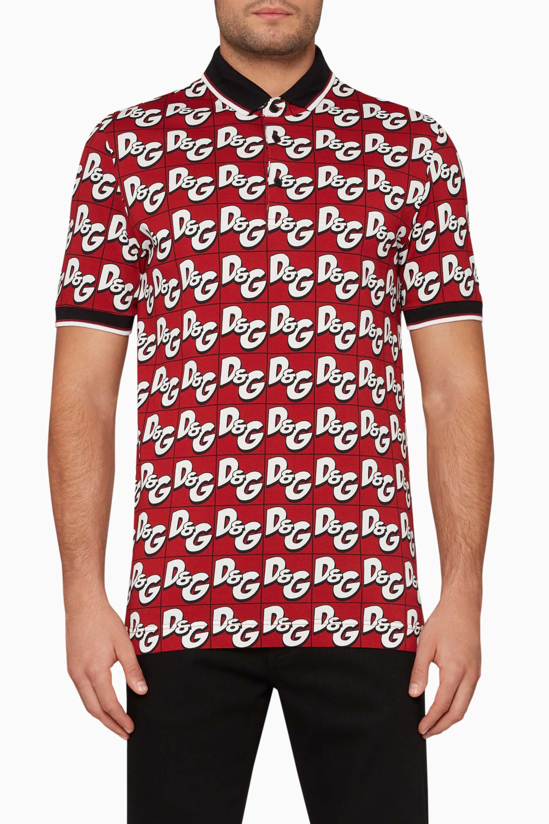 Shop Dolce & Gabbana Red All-Over D&G Print Polo Shirt for Men 