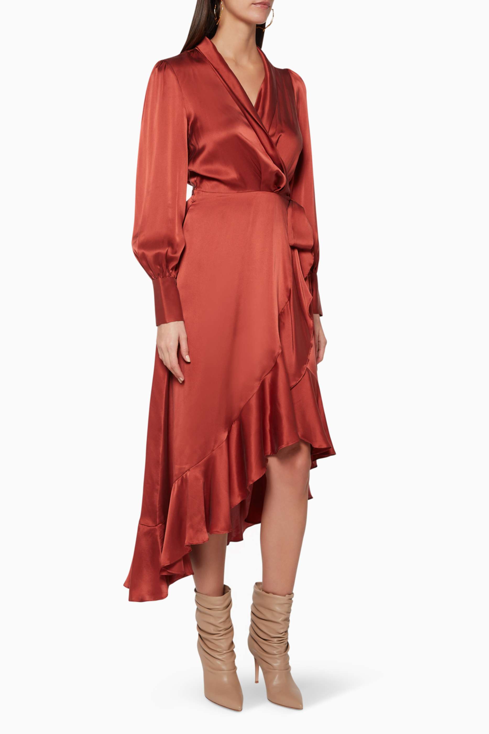 Shop Zimmermann Red Espionage Silk Wrap Dress for Women | Ounass UAE