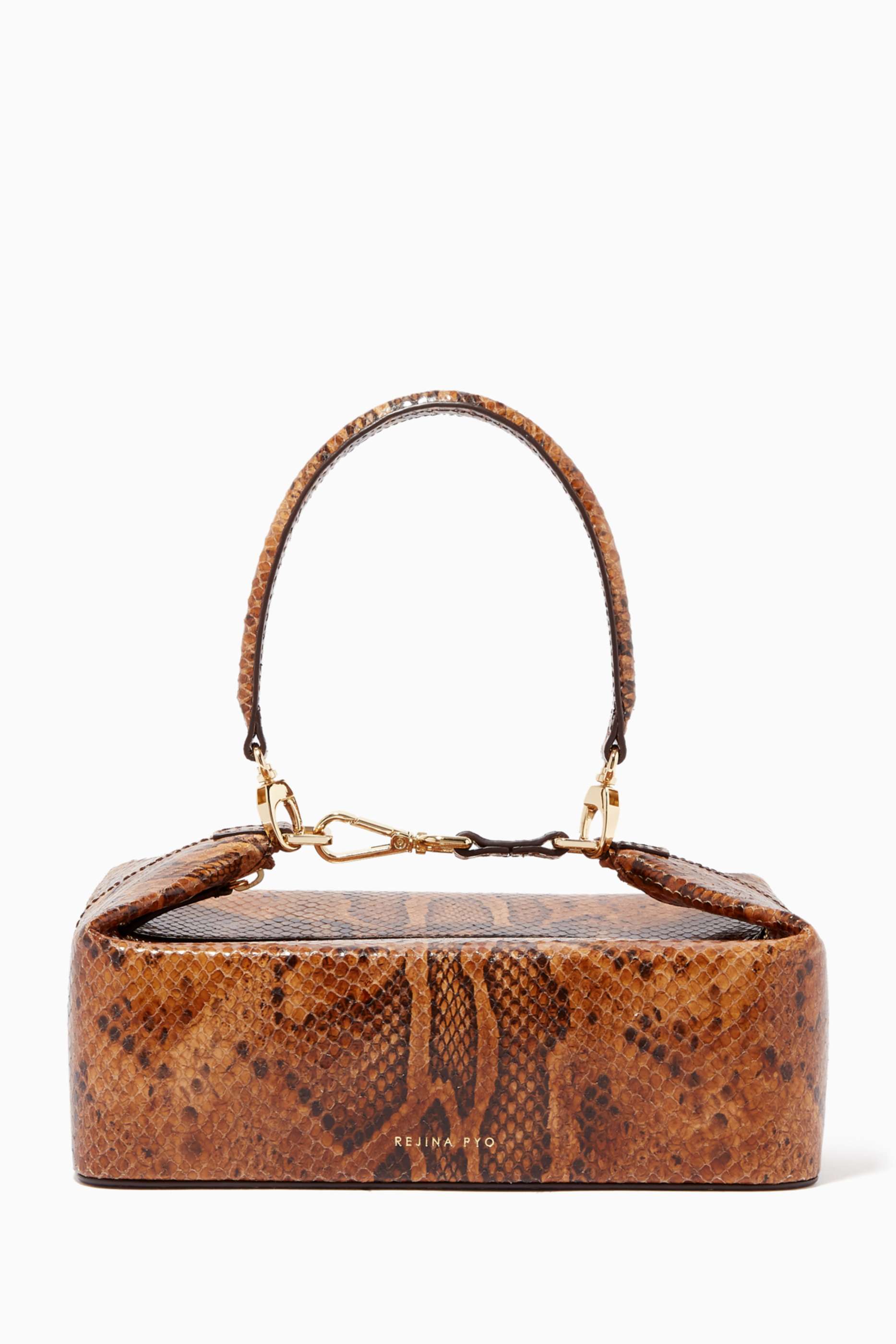 Shop REJINA PYO Brown Olivia Box Bag in Snake-Effect Leather for 