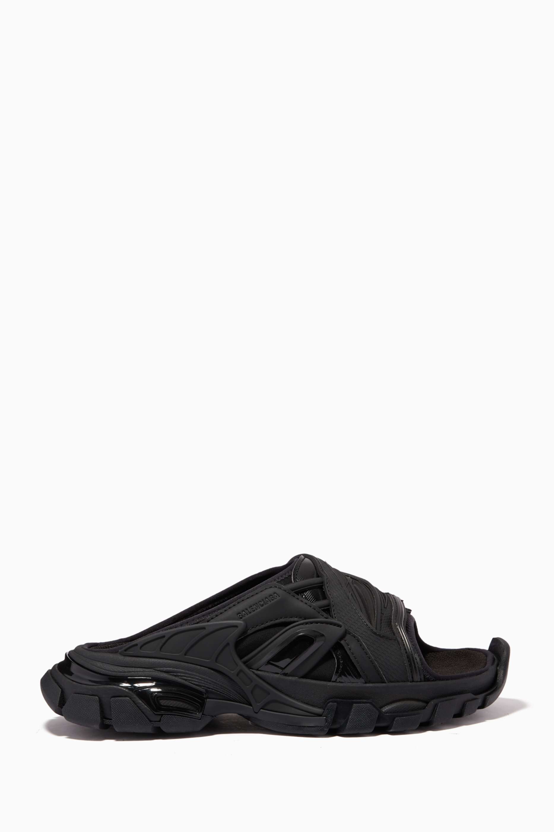 Shop Balenciaga Black Track Slide Sandal in Neoprene & Rubber 