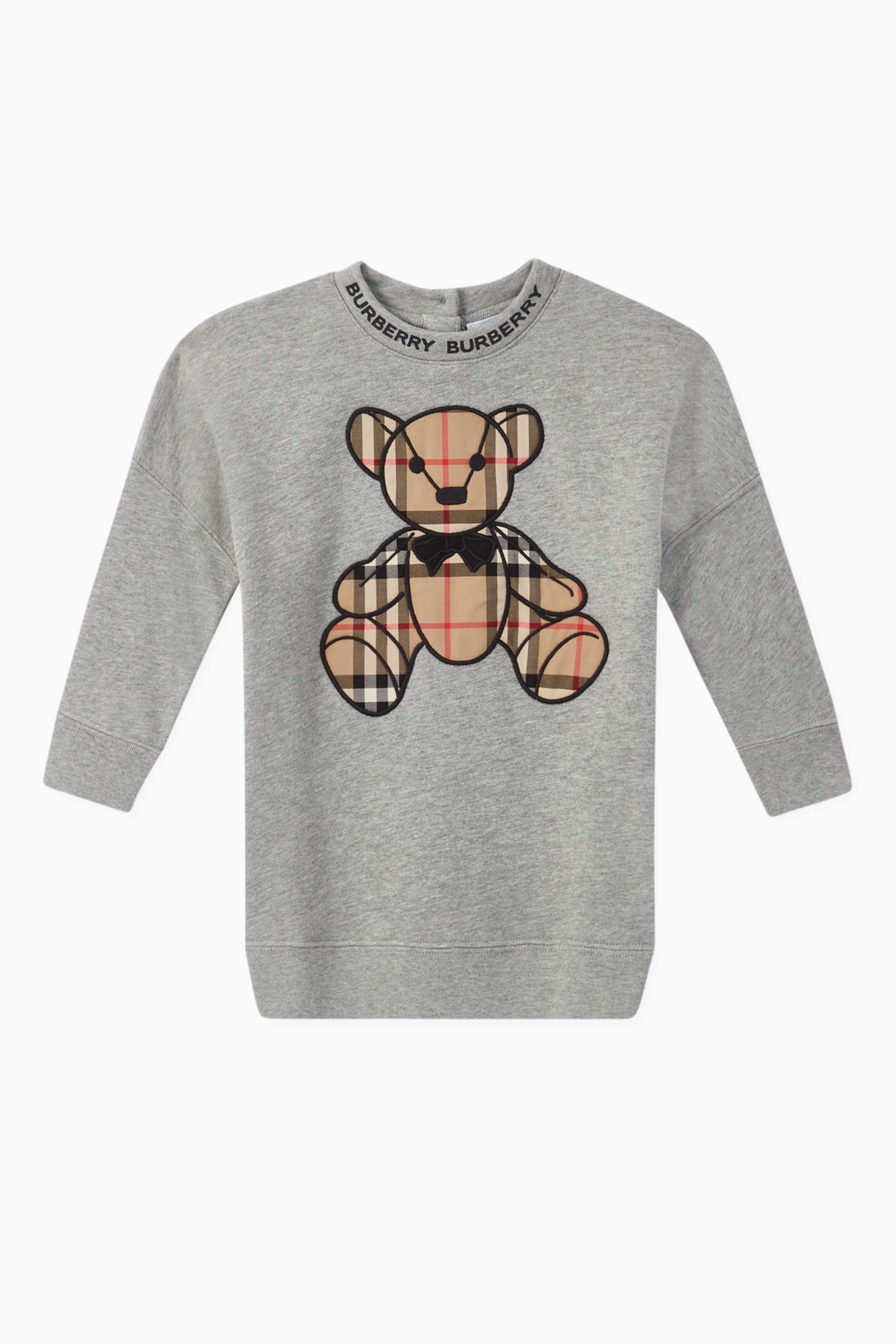Shop Burberry Grey Thomas Bear Appliqué Cotton Sweater Dress for 