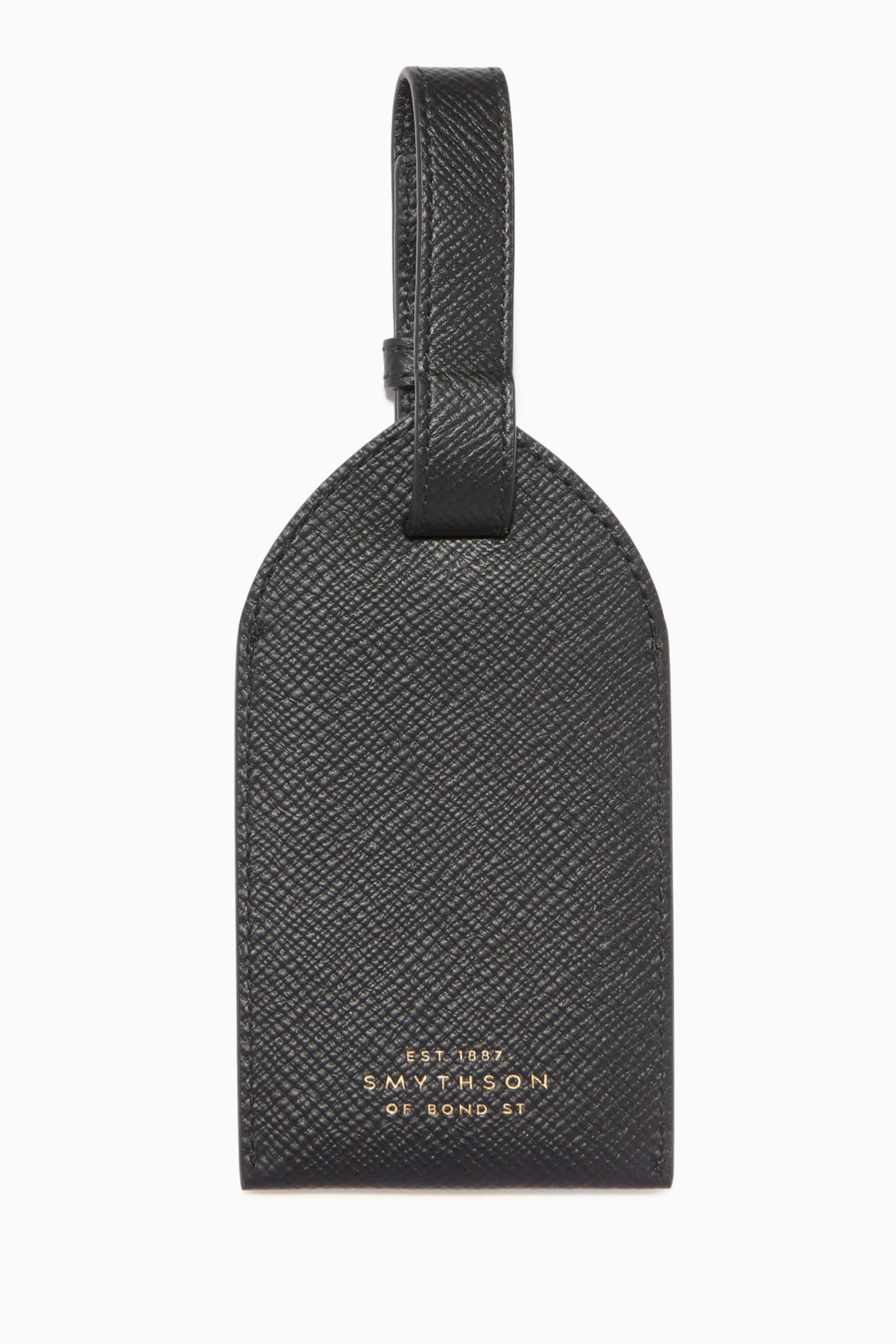 Shop Smythson Black Panama Luggage Tag in Crossgrain Leather 