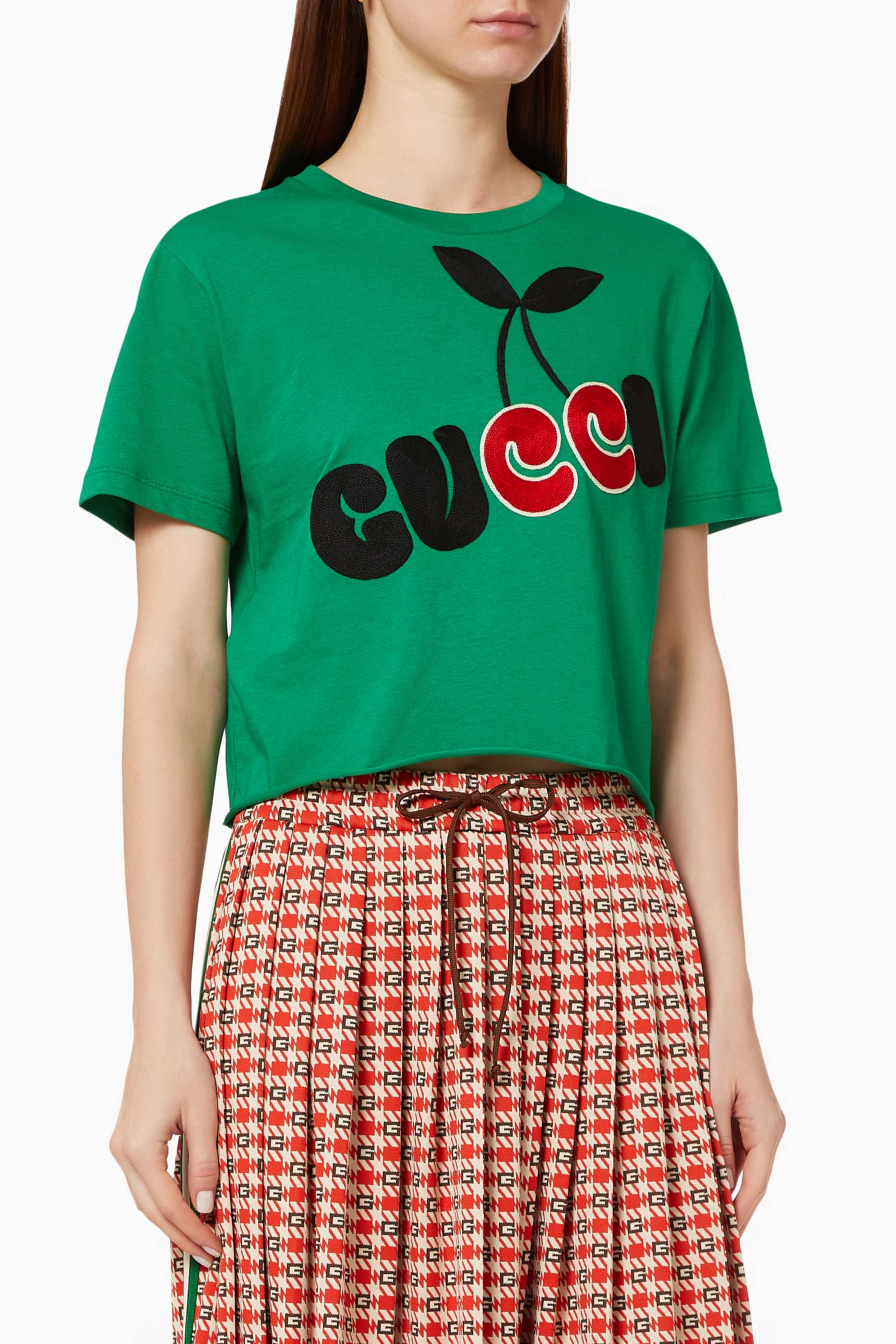 Shop Gucci Green Gucci Cherry Print Cotton T-shirt for Women | Ounass UAE