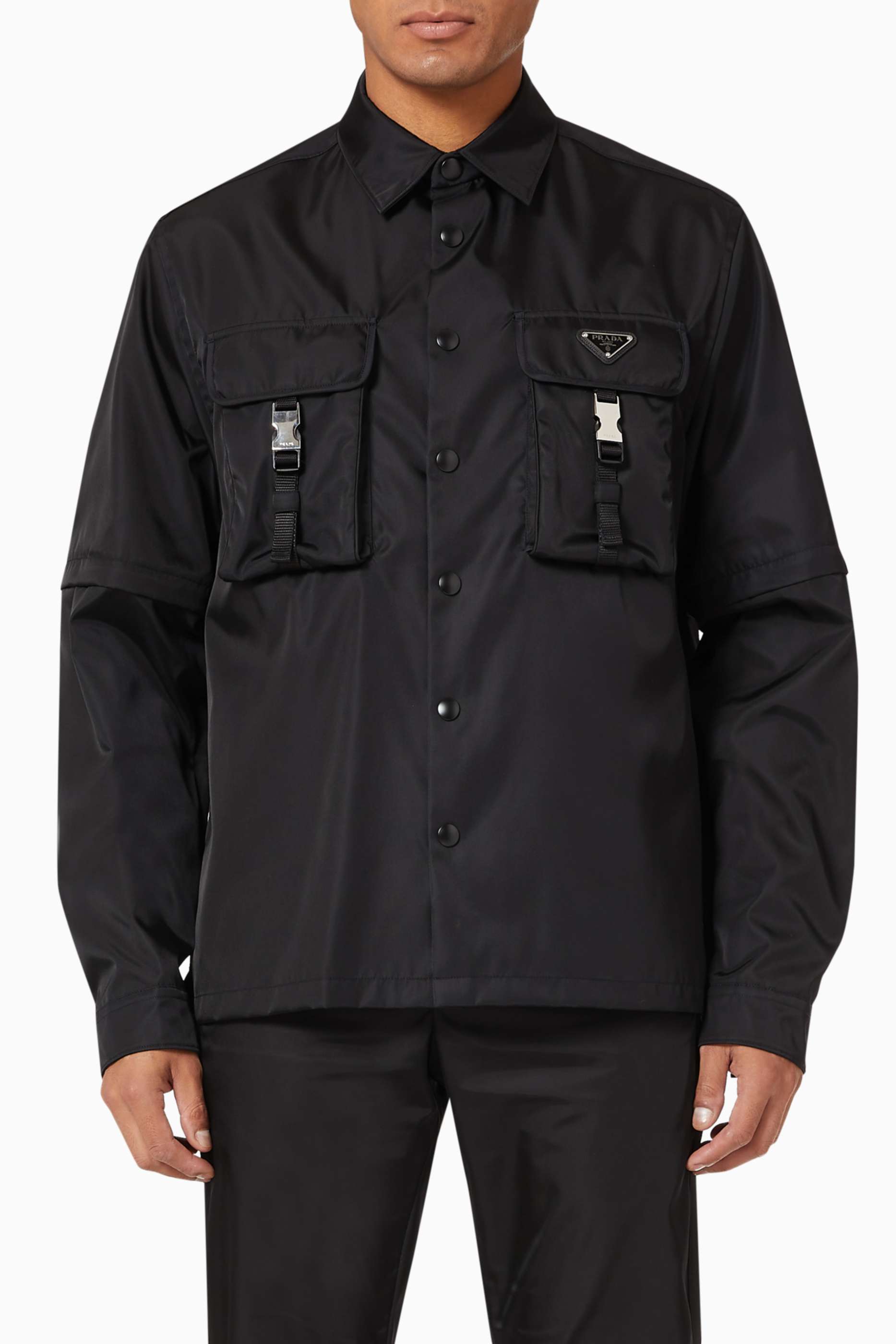 Shop Prada Black Triangle Logo Cargo Shirt in Re-Nylon for Men 