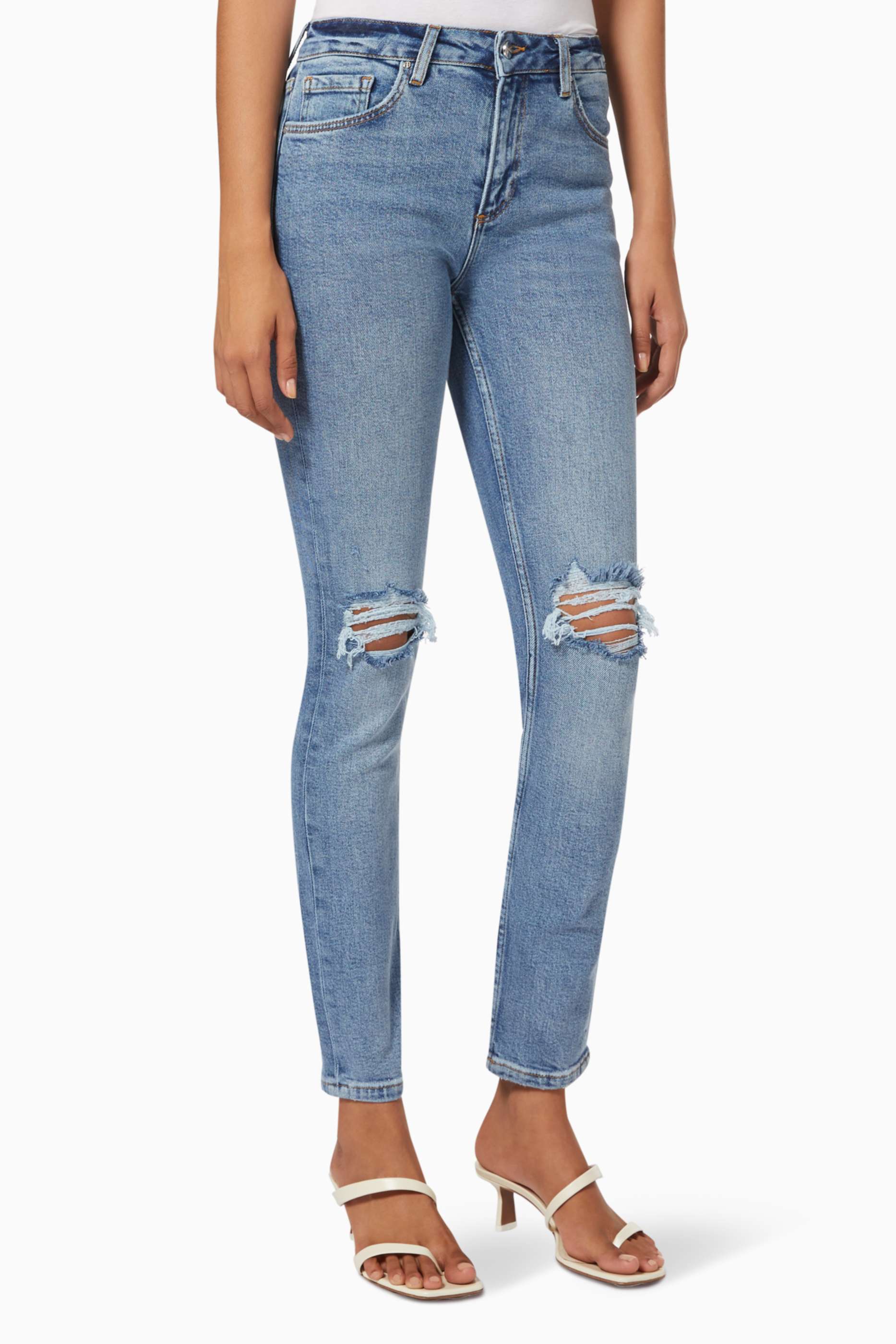 GRLFRND Karolina High-Rise Distressed Skinny Jeans in Ball of Confusion