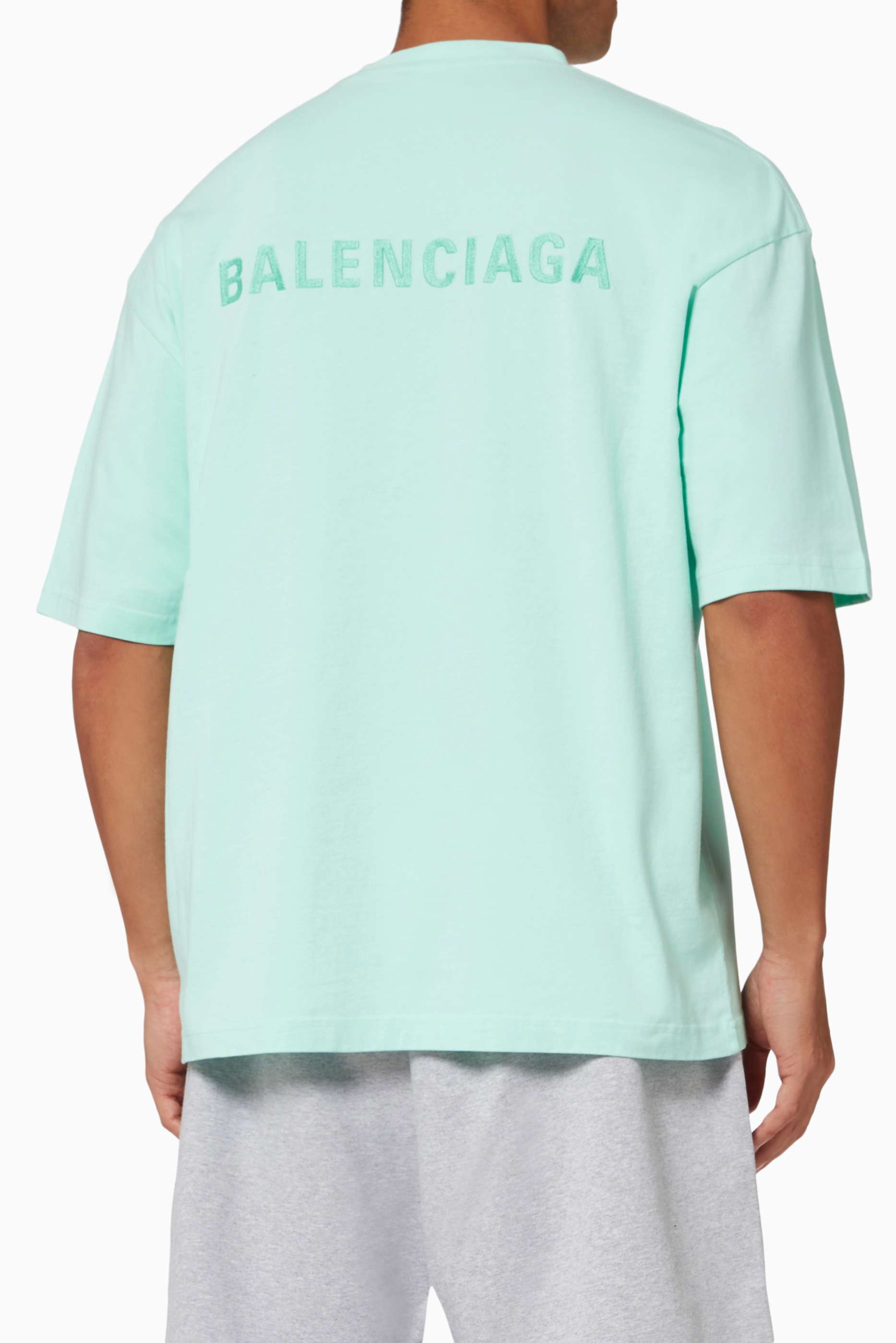 Shop Balenciaga Green Logo Medium Fit T-shirt in Vintage Cotton 