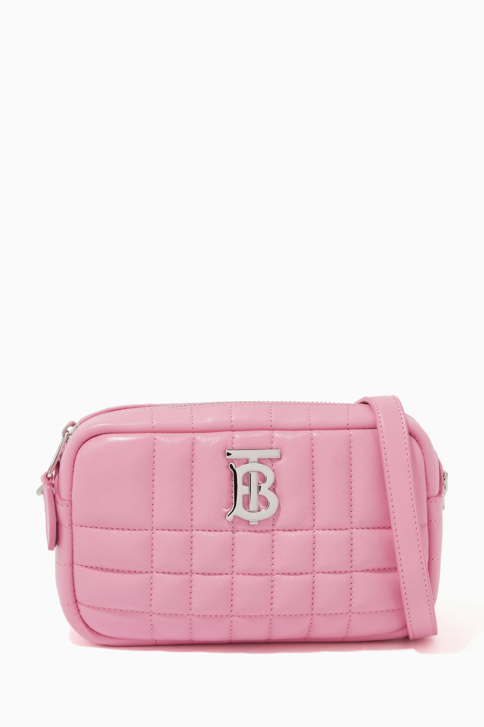 Shop Burberry Pink Mini Lola Camera Bag in Quilted Lambskin for 