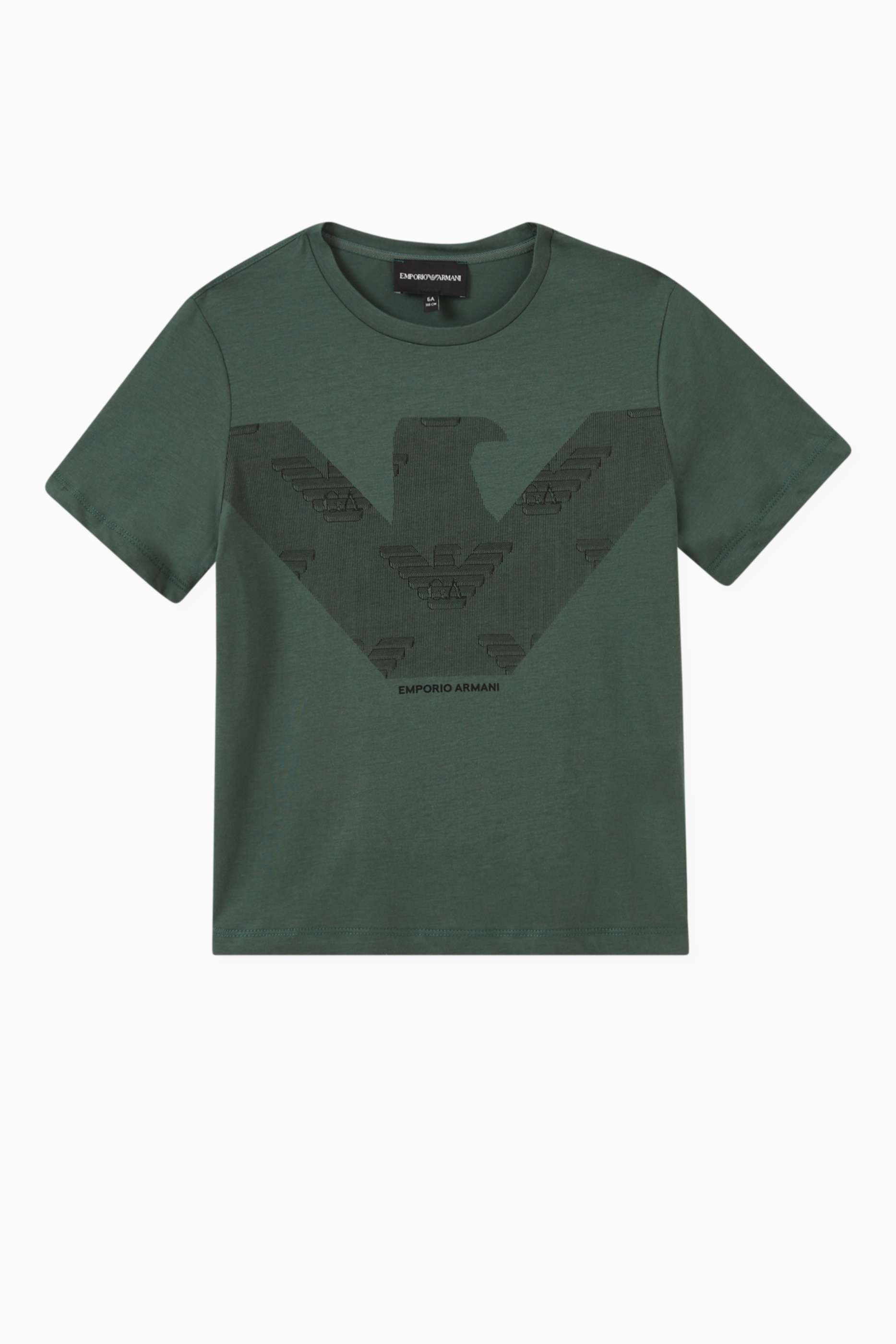 Shop Emporio Armani Green Logo Print T-Shirt in Jersey for Kids 