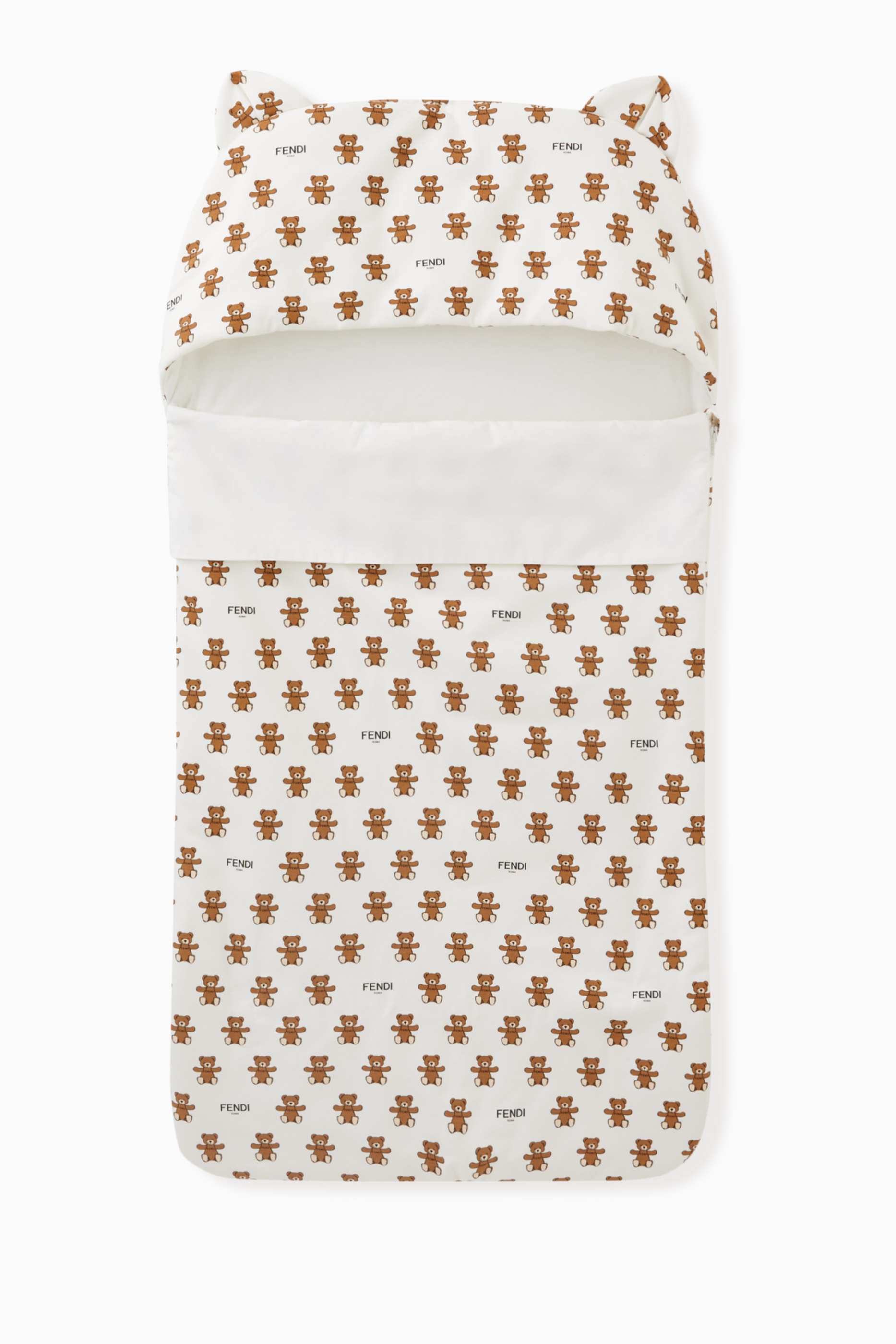 Shop Fendi White Bear Print Sleeping Bag in Stretch Cotton for 