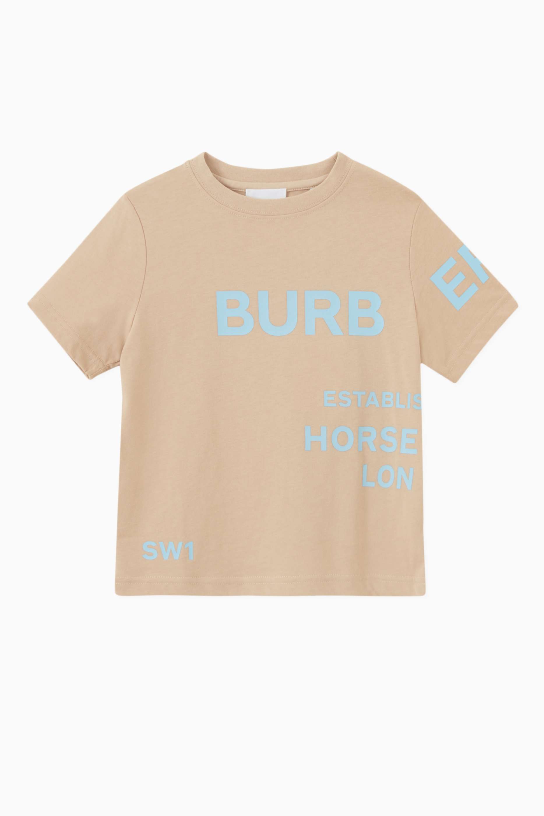 Shop Burberry Neutral Horseferry Print T-shirt in Cotton for Kids 