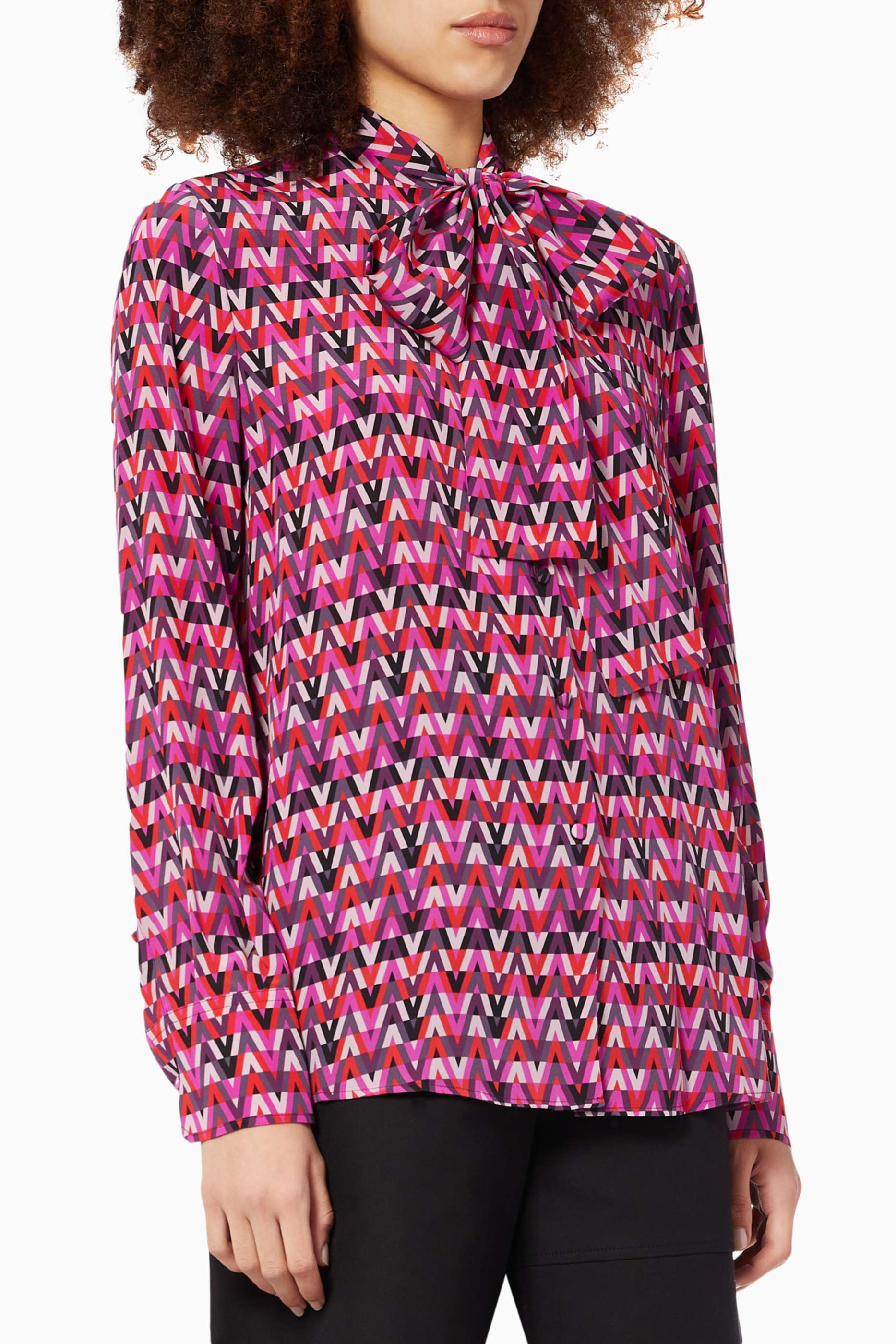 Shop Valentino Pink Optical V Print Shirt in Silk for Women | Ounass 