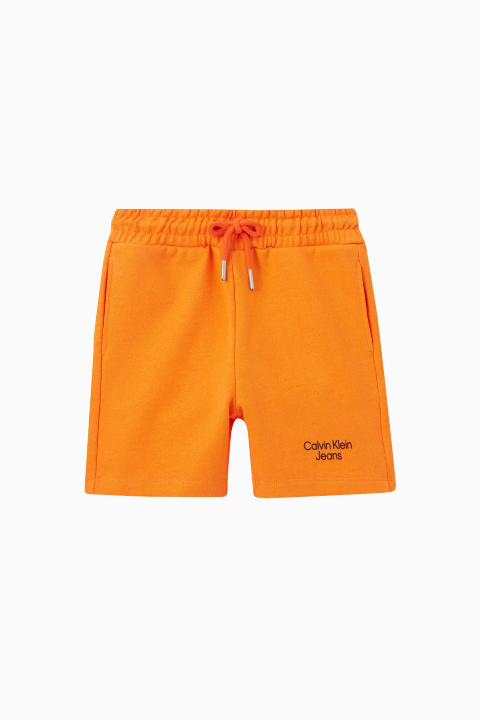 Shop Calvin Klein Orange Stacked Logo Bermuda Shorts for Kids 